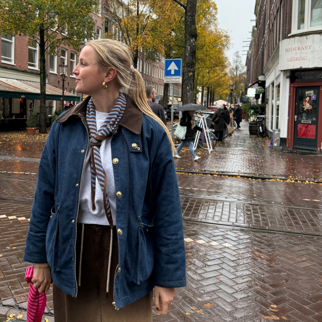 Triangle Scarf - Toffee - Blue & Brown stripe - Small