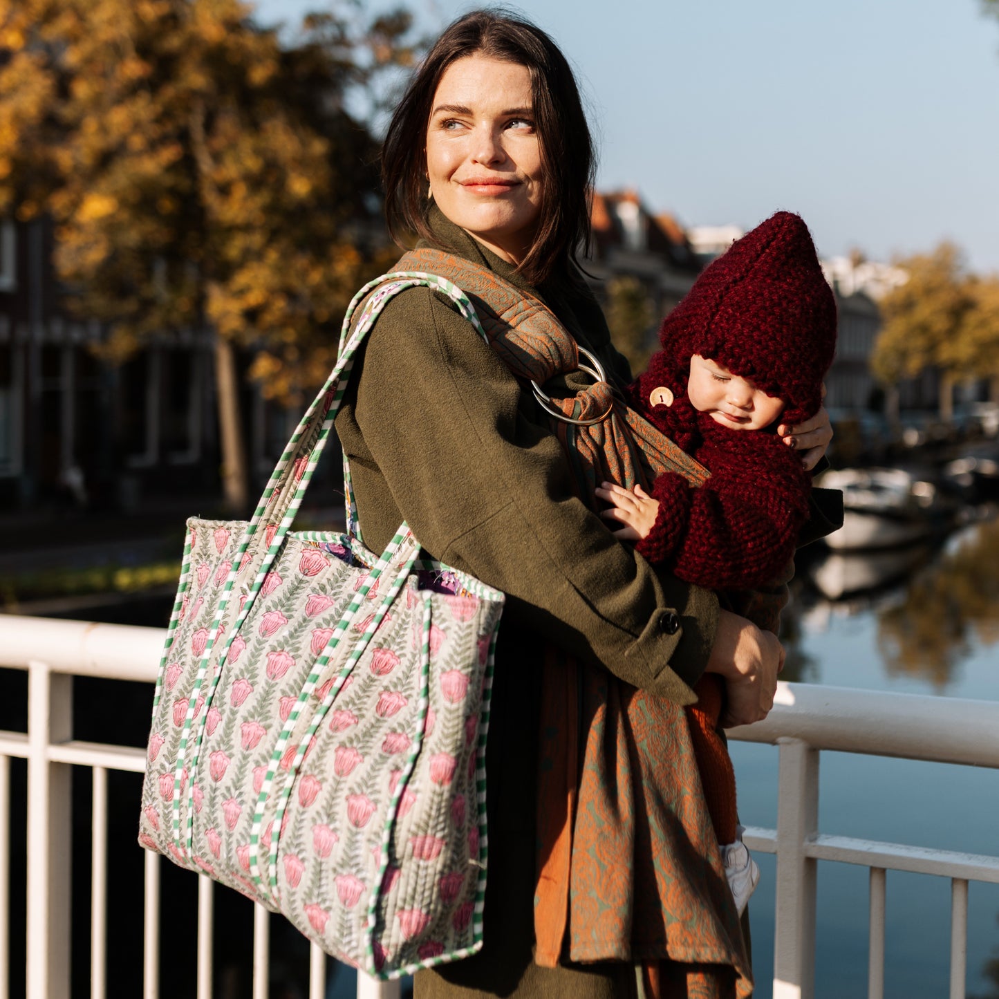 Tote Bag - Green - Lilac - Zipper - No.7