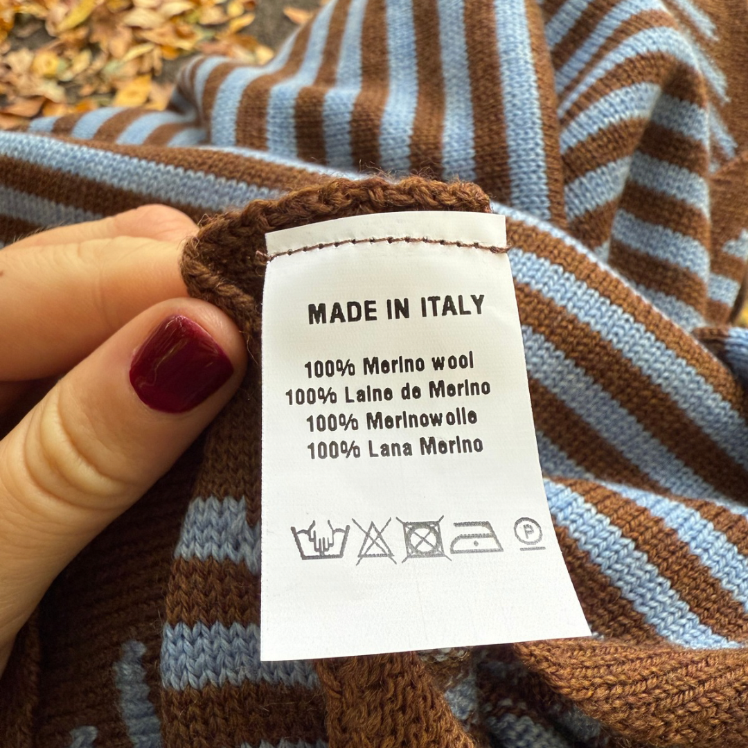 Écharpe triangle - Toffee - Marron & Rayures bleues - Grand