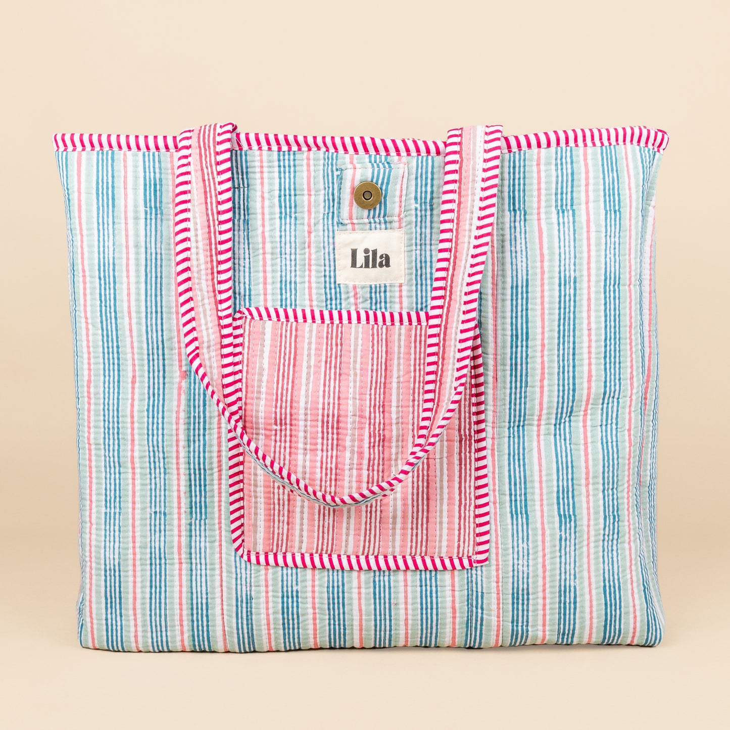 Tote Bag - Stripe - Pink - Green - No.3