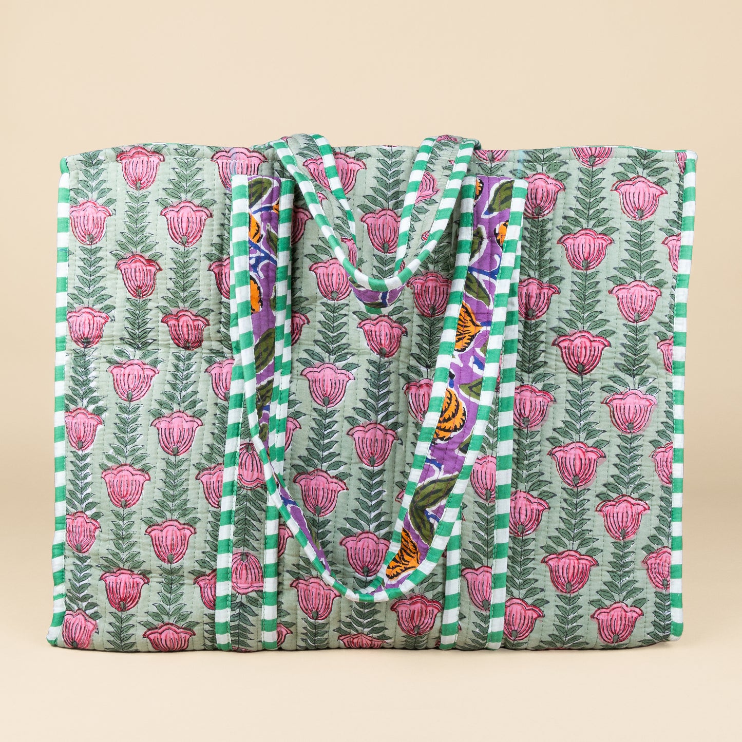 Tote Bag - Green - Lilac - Zipper - No.7