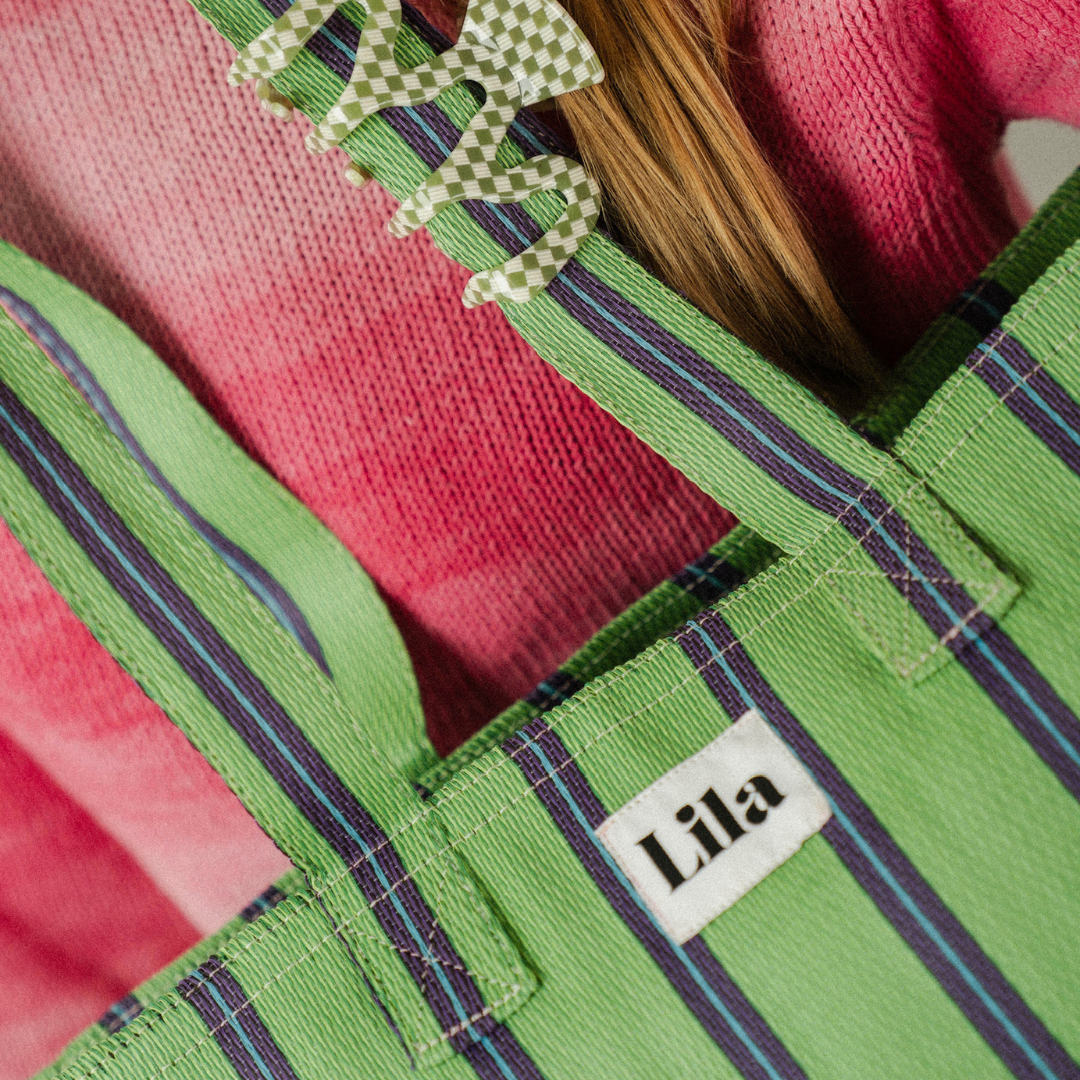 Recycled Nylon Tote - Green Blue Stripe