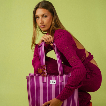 Recycled Nylon Tote - Fuchsia Stripe