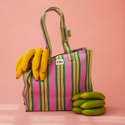 Recycled Nylon Tote - Strawberry Matcha Stripe
