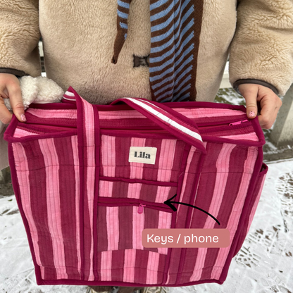 Organised Tote - Burgundy - Stripe - No.1