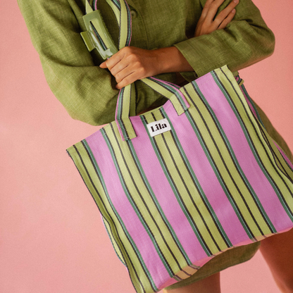 Recycled Nylon Tote - Strawberry Matcha Stripe
