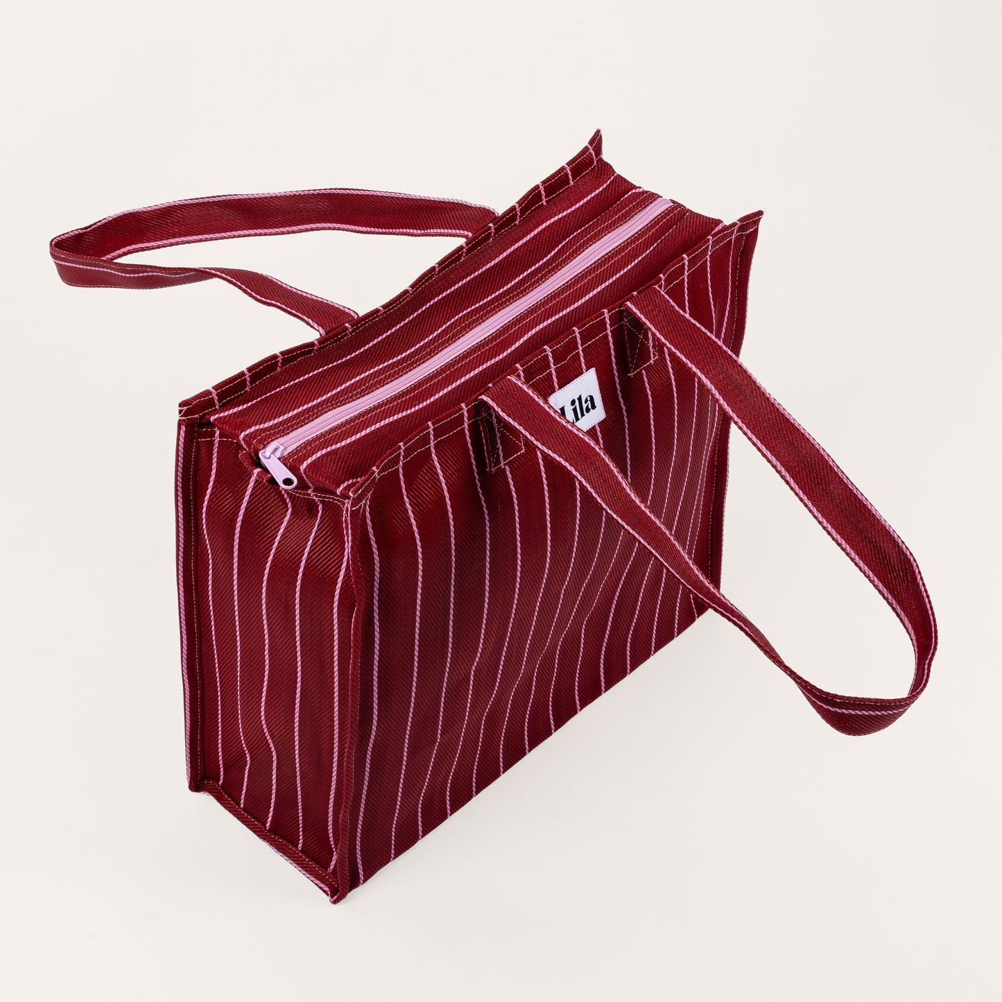 Recycled Nylon Tote - Burgundy Stripe