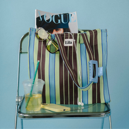Recycled Nylon Tote - Triple Espresso Stripe