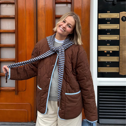 Bufanda triangular - Marrón & Rayas azules - Grande