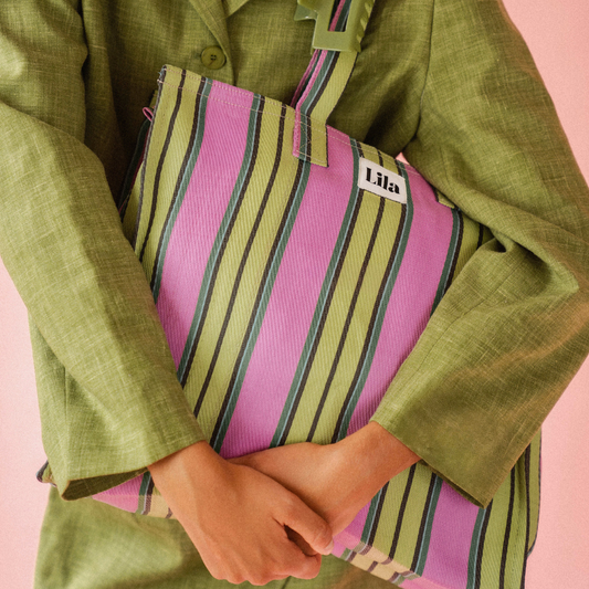 Recycled Nylon Tote - Strawberry Matcha Stripe
