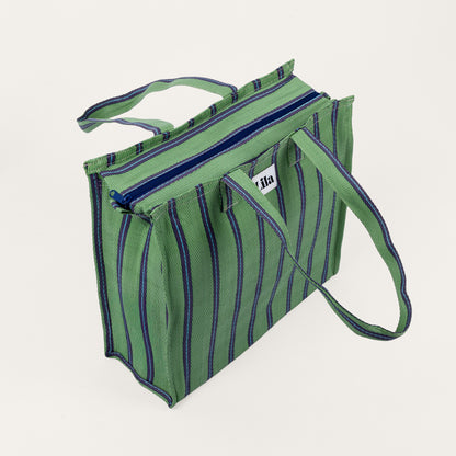 Recycled Nylon Tote - Green Blue Stripe