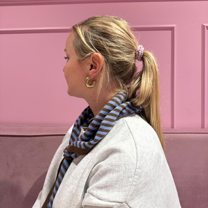 Triangle Scarf - Toffee - Blue & Brown stripe - Small