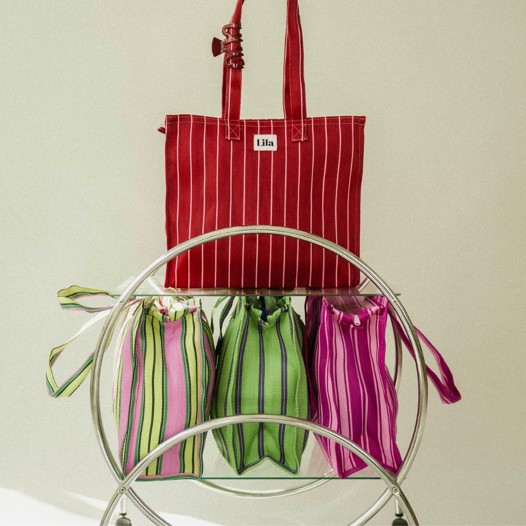 Recycled Nylon Tote - Burgundy Stripe