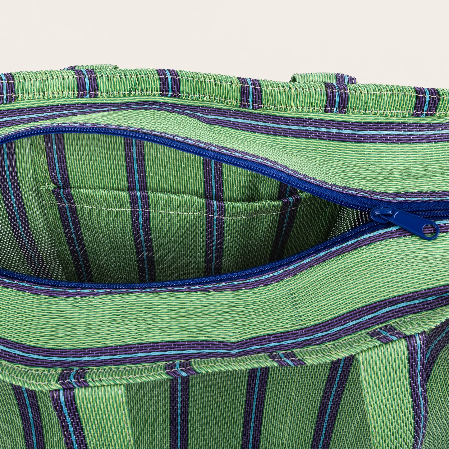 Recycled Nylon Tote - Green Blue Stripe