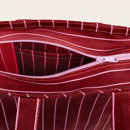 Recycled Nylon Tote - Burgundy Stripe