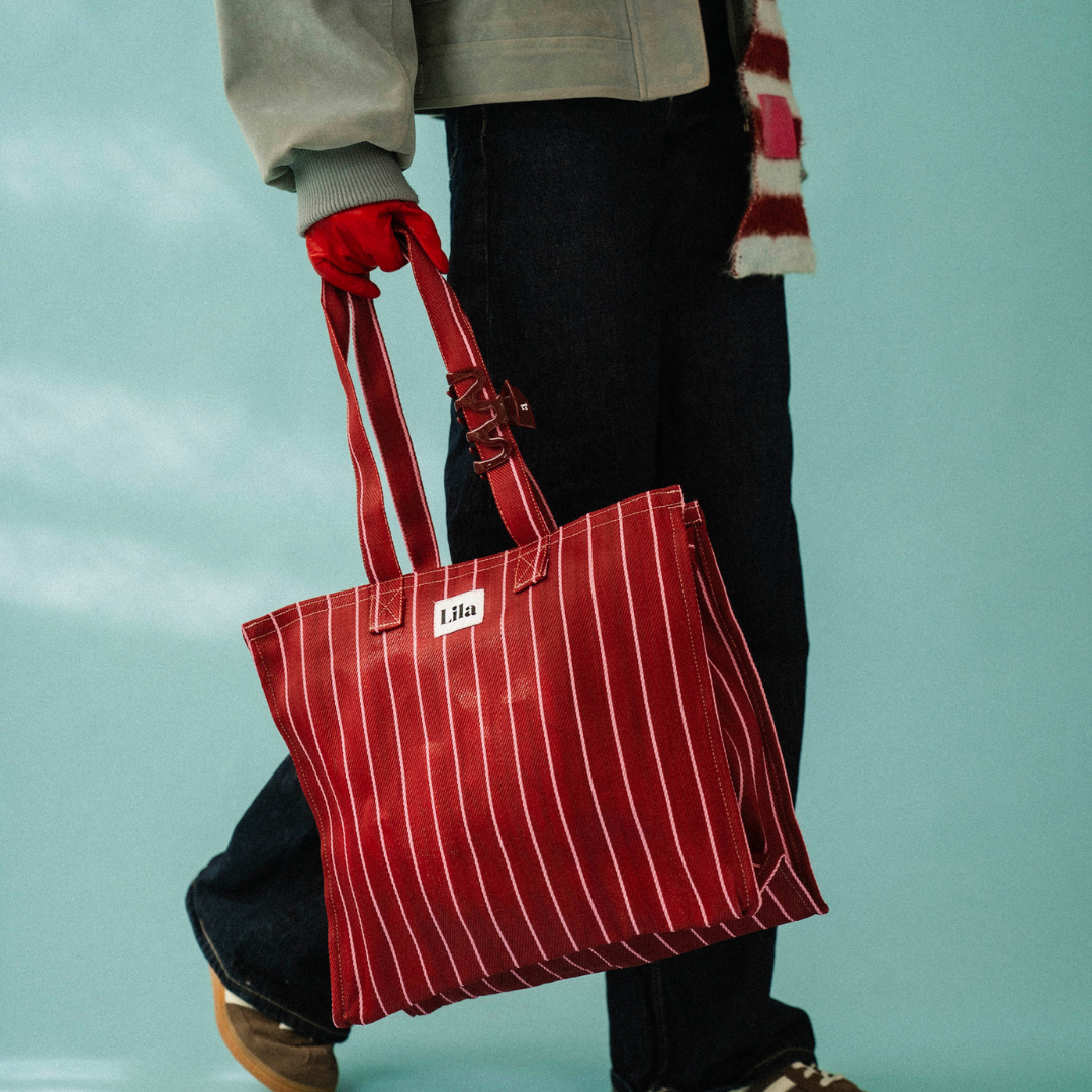 Recycled Nylon Tote - Burgundy Stripe
