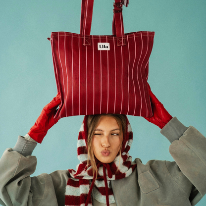 Recycled Nylon Tote - Burgundy Stripe