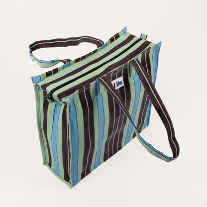 Recycled Nylon Tote - Triple Espresso Stripe