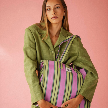 Recycled Nylon Tote - Strawberry Matcha Stripe