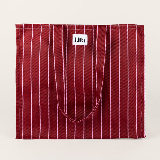Recycled Nylon Tote - Burgundy Stripe