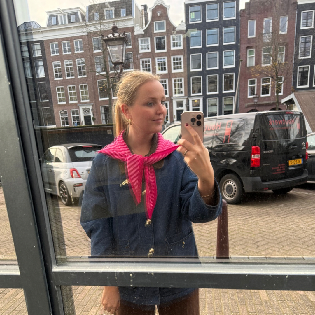 Écharpe Triangle - Rayure rose - Petit