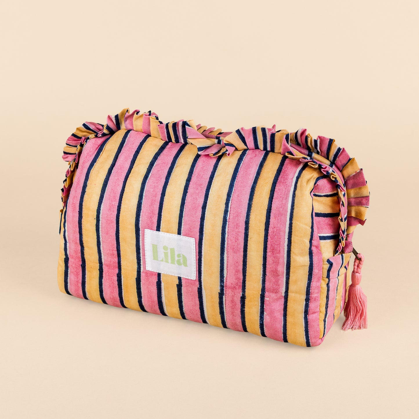 Neceser - Rayas - Rosa - Amarillo mantequilla - Set