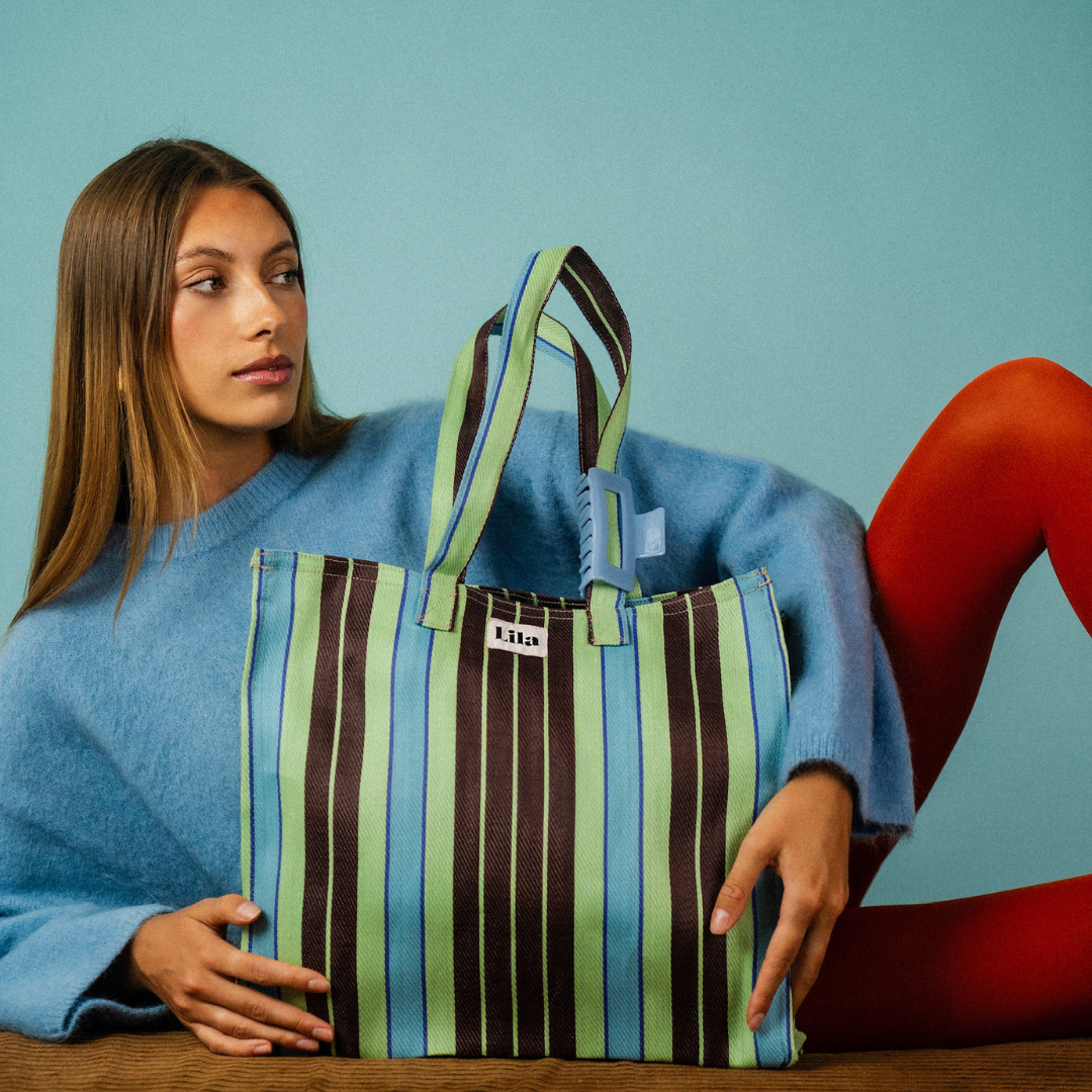 Recycled Nylon Tote - Triple Espresso Stripe