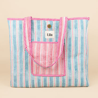 Tote Bag - Stripe - Pink - Green - No.3