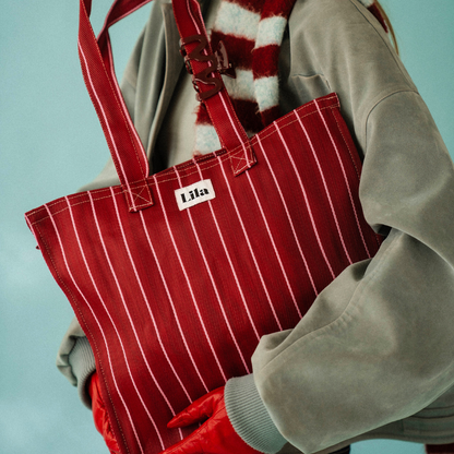 Recycled Nylon Tote - Burgundy Stripe