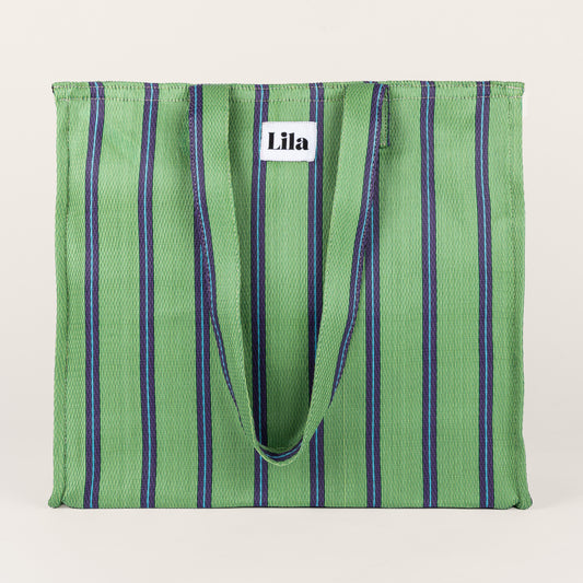 Recycled Nylon Tote - Green Blue Stripe