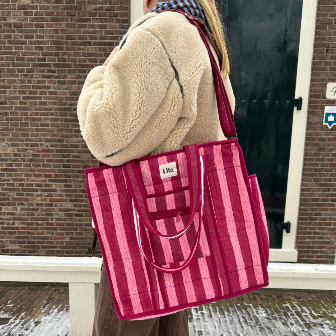 Organised Tote - Burgundy - Stripe - No.1