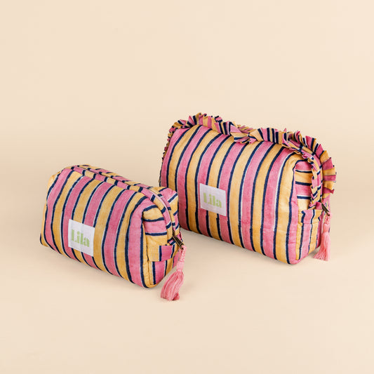 Neceser - Rayas - Rosa - Amarillo mantequilla - Set