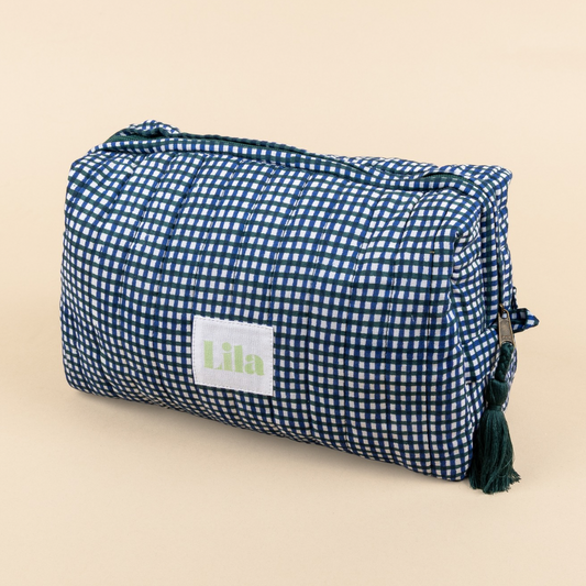 Toilettas - Schaakbord - Blauw - Donkergroen - Groot